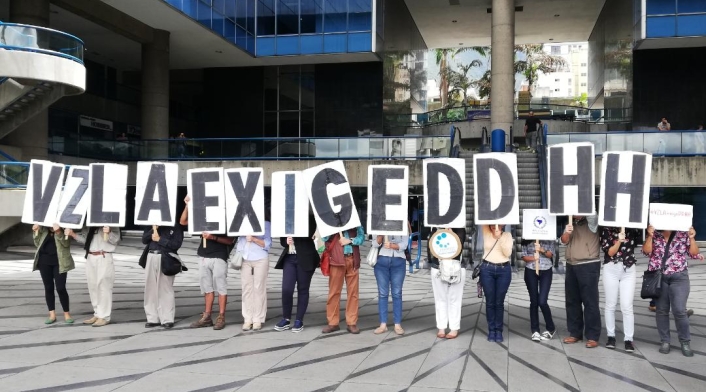Protestas en Caracas durante la visita de Michelle Bachelet