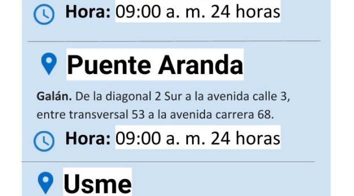 Plantilla cortes de agua miércoles 3 de julio 2019