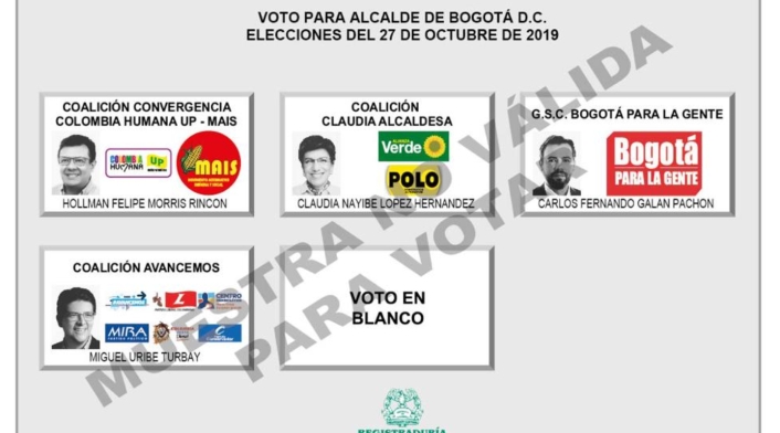 Tarjetón para elecciones de Alcaldía de Bogotá 2019