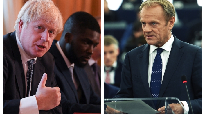 El primer ministro británico, Boris Johnson se enfrentó con el presidente del Consejo europeo, Donald Tusk.