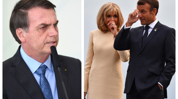 Jair Bolsonaro, Brigitte Macron y el presidente Macron