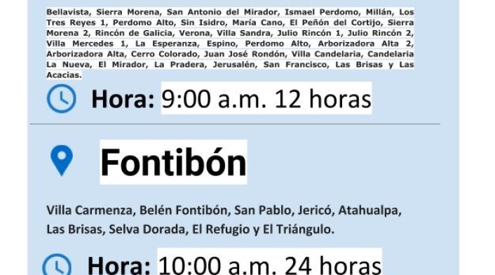 Plantilla cortes de agua el jueves 8 de agosto de 2019