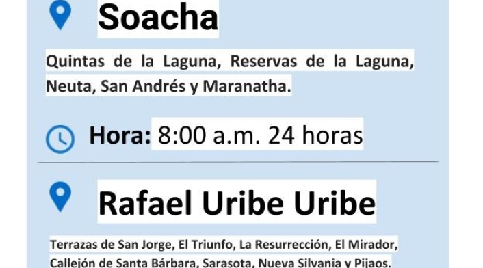 Plantilla cortes de agua el viernes 9 de agosto de 2019