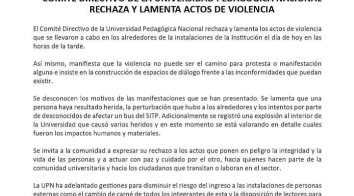 Comunicado de la Universidad Pedagógica