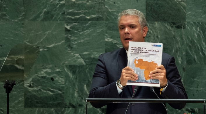 Presidente Iván Duque presentado el 'dossier' con las pruebas contra Maduro, en la ONU.