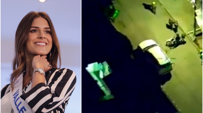 A la izquierda, la reina Gabriela Tafur. A la derecha, su camioneta recuperada