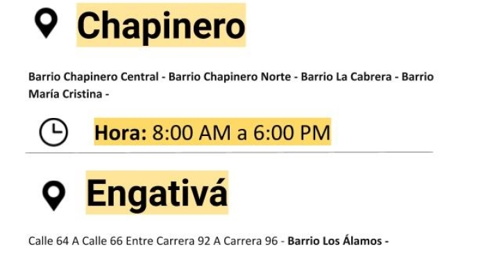 Platilla cortes de luz domingo 8 de septiembre de 2019
