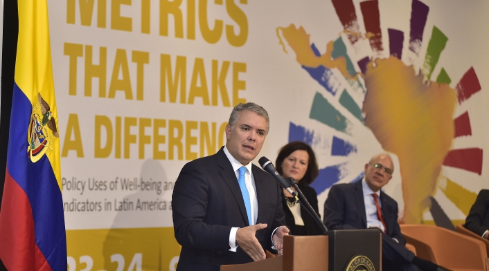 Presidente Iván Duque, en evento con la OCDE en Bogotá.