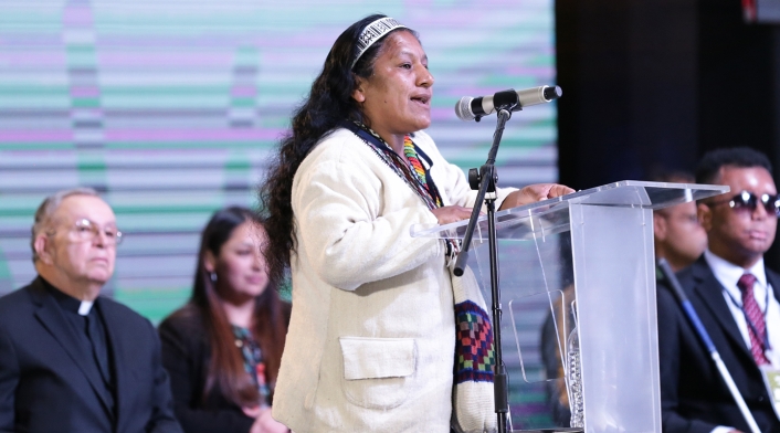 Aída Quilcué, consejera de Derechos Humanos de la Organización Nacional Indígena de Colombia (ONIC)