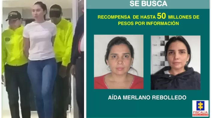 Aida Victoria Manzaneda Merlano, hija de Aida Merlano, y el cartel de búsqueda de Aida Merlano