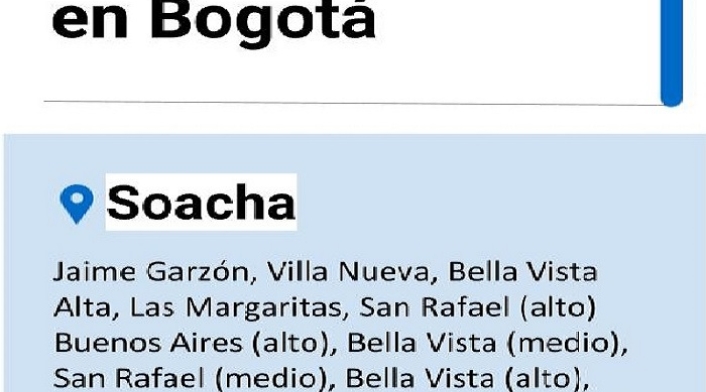 Cortes de agua en Soacha del primero de noviembre