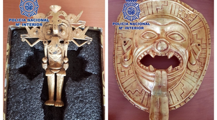 Máscara de oro prehispánica robada Máscara de oro prehispánica robada