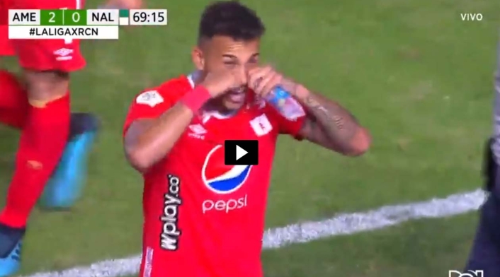 Duván Vergara, celebración del gol del América de Cali ante Nacional