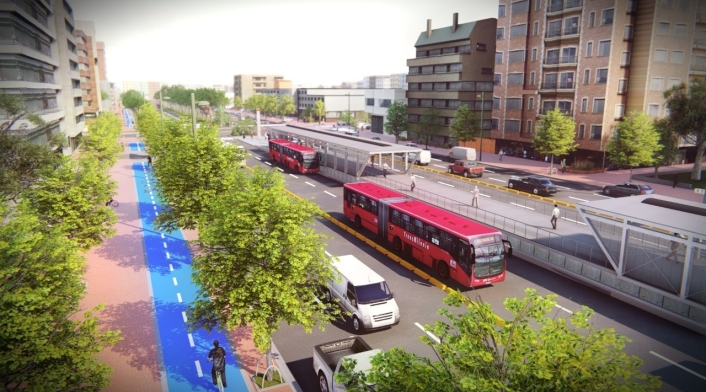 Proyección de cómo quedará el Transmilenio por la Avenida 68.