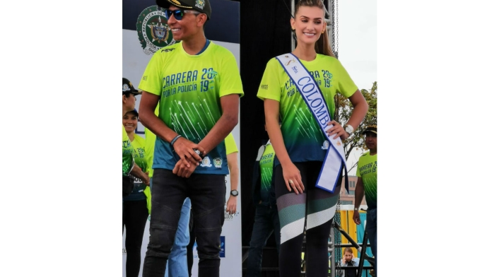 Nairo Quintana y Señorita Colombia en la Carrera 10 K de la Policía