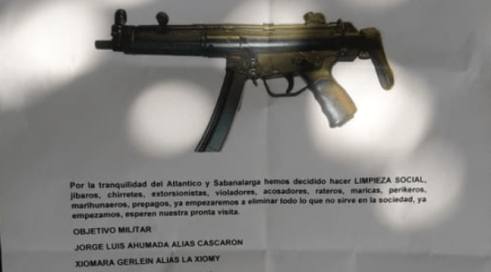 Panfleto amenazante Sabanalarga.