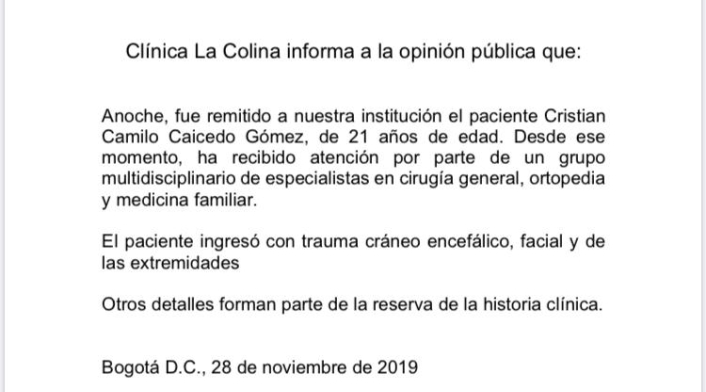Comunicado Clínica La Colina