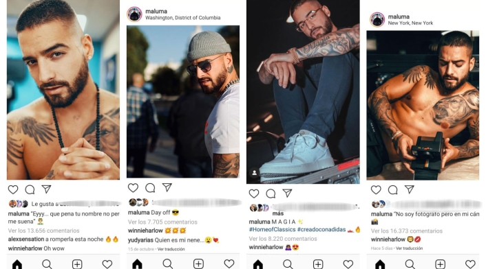 Publicaciones de Maluma y Winnie Harlow