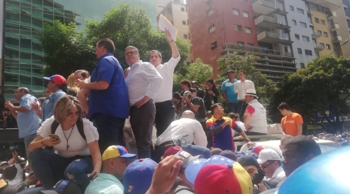 Juan Guaidó en marcha opositora en Caracas