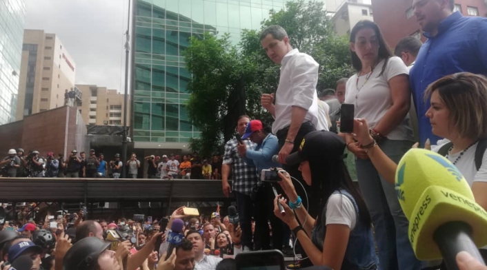 Juan Guaidó en marcha opositora en Caracas