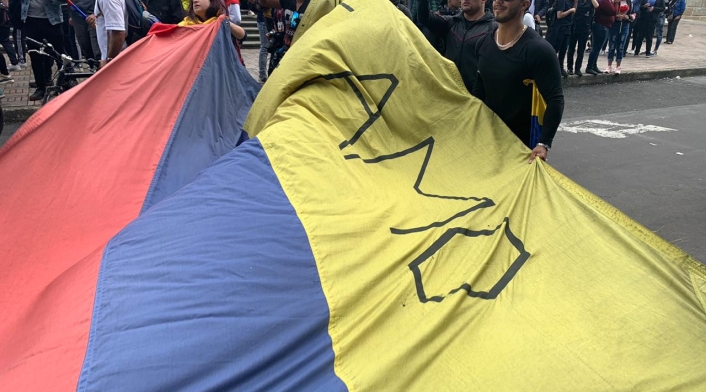 Pancartas en medio del paro nacional, en Bogotá