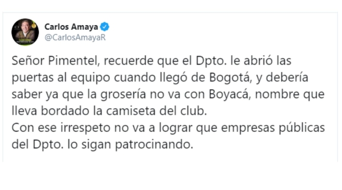 Así fue el mensaje de Carlos Amaya a Eduardo Pimentel.