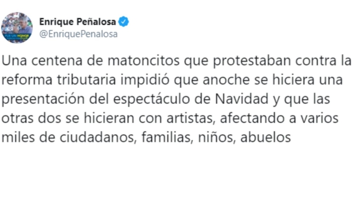 Peñalosa así trinó contra manifestantes en Plaza de Bolívar Peñalosa así trinó contra manifestantes en Plaza de Bolívar