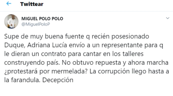 Trino de Miguel Polo Polo contra Adriana Lucía