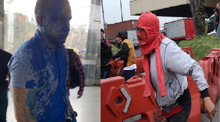 Hombre de Bancolombia fue bañado en pintura
