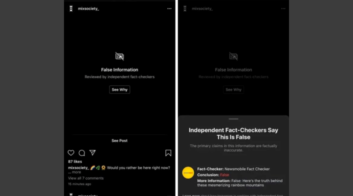 Información falsa en Instagram