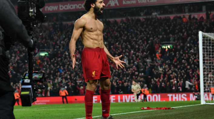 Mohamed Salah celebra gol de Liverpool ante Manchester United Mohamed Salah celebra gol de Liverpool ante Manchester United