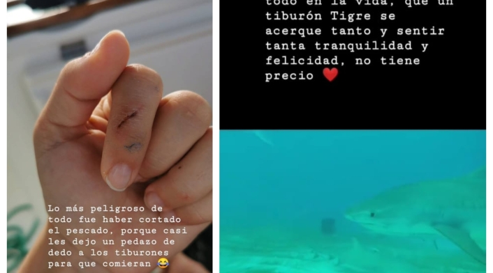 Sofía Gómez nadó con tiburones Tigre