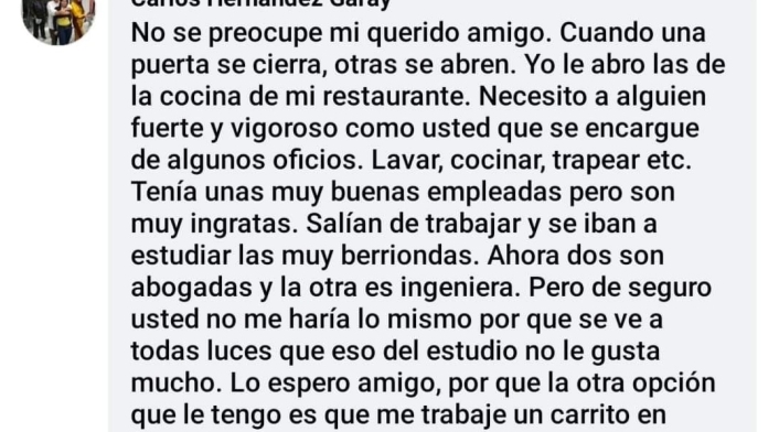Invitan a barrer y cocinar a Freddy Contreras