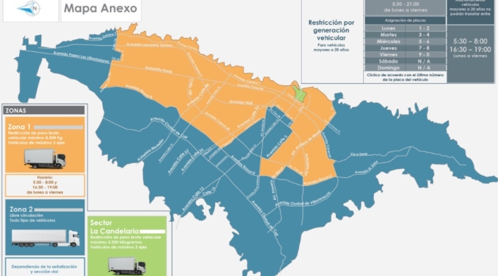 Mapa de zonas con pico y placa para camiones en Bogotá Mapa de zonas con pico y placa para camiones en Bogotá