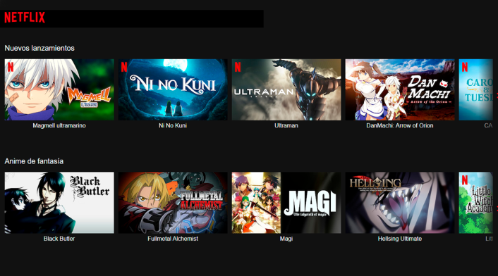 Oferta de anime en Netflix