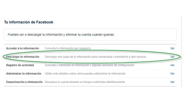 Facebook deja descargar la info del usuario