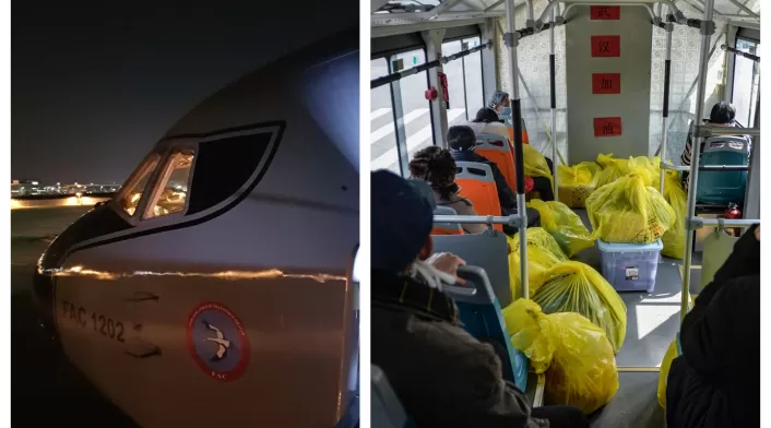 Traslado en buses en Wuhan por coronavirus