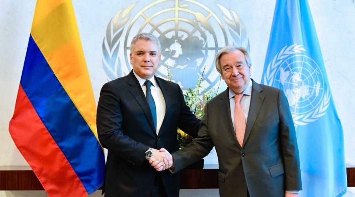 El presidente Iván Duque y el secretario de la ONU Antonio Guterres