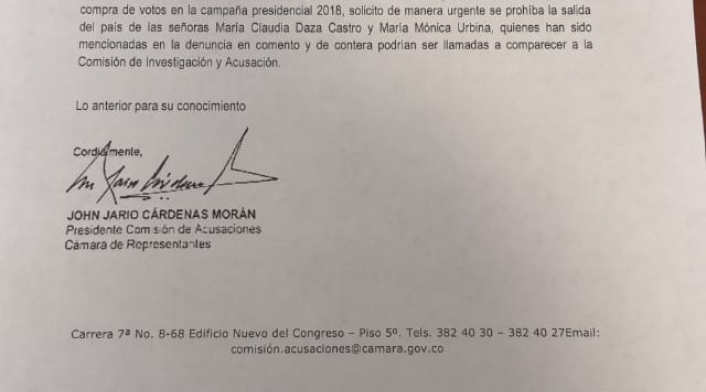 Carta Comisión de Acusación ñeñepolítica