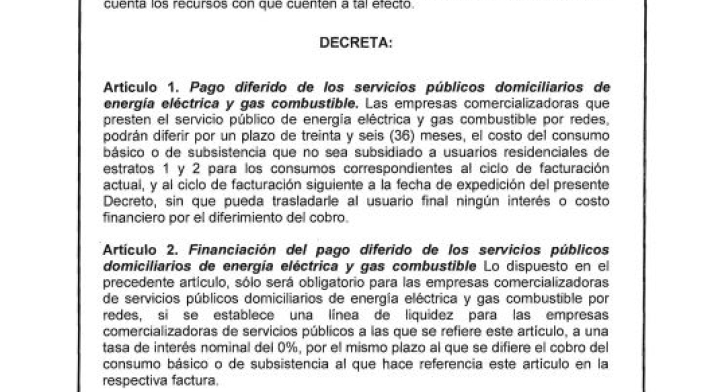 Decreto que permite la cancelación de los servicios públicos Decreto que permite la cancelación de los servicios públicos