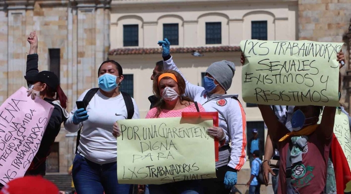 Protesta de trabajadoras sexuales en el centro de Bogotá