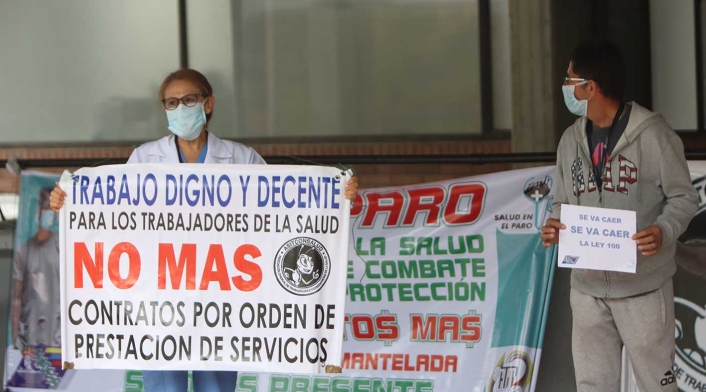Protestas de trabajadores médicos y enfermeros en medio de coronavirus en Colombia