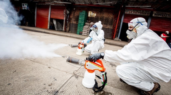 Desinfección de Corabastos, en Bogotá, por coronavirus.