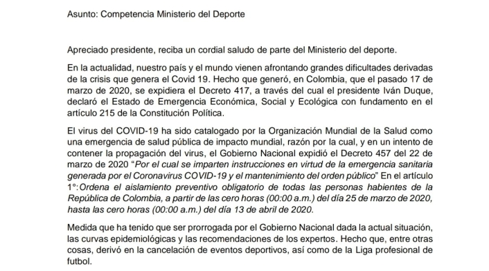 Ernesto Lucena, comunicado enviado a la FCF