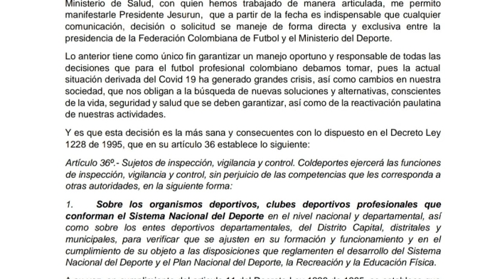 Ernesto Lucena, comunicado enviado a la FCF