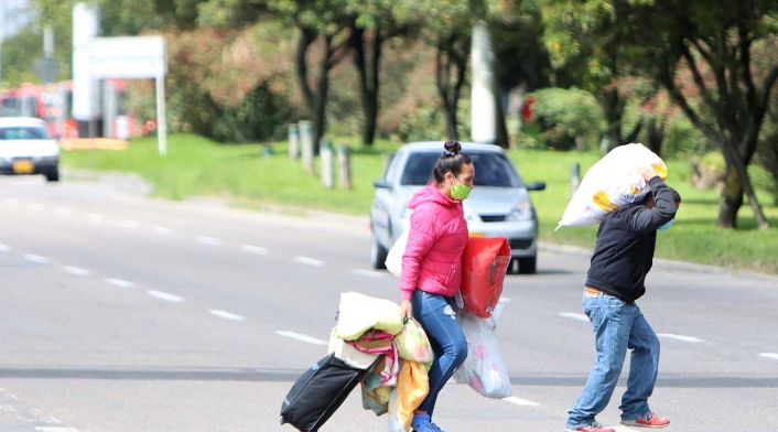 Venezolanos varados en Bogotá que piden regresar a su país.