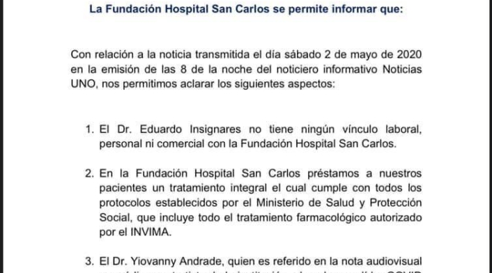 Comunicado Hospital San Carlos