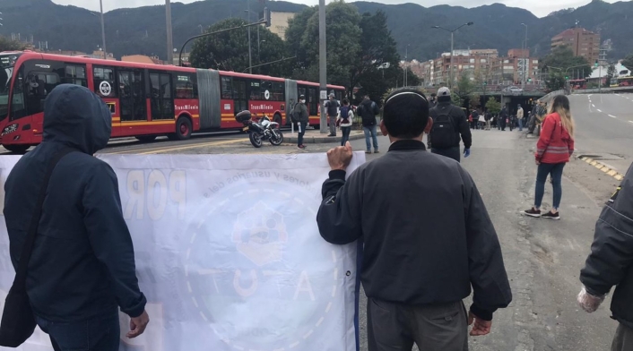 Protesta de conductores de Transmilenio en medio de cuarentena