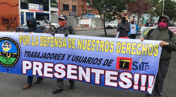 Protesta de conductores de Transmilenio en medio de cuarentena
