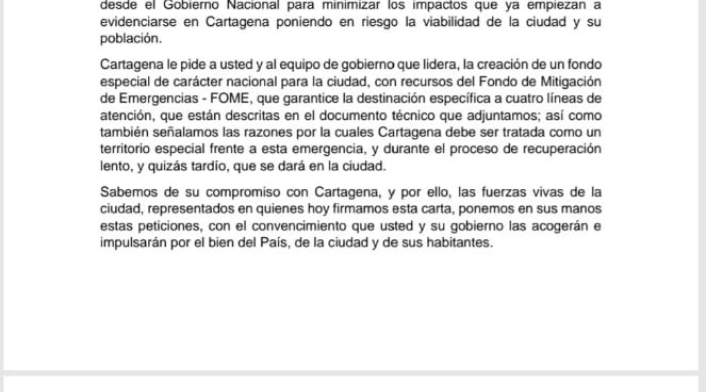 carta a duque de Cartagena